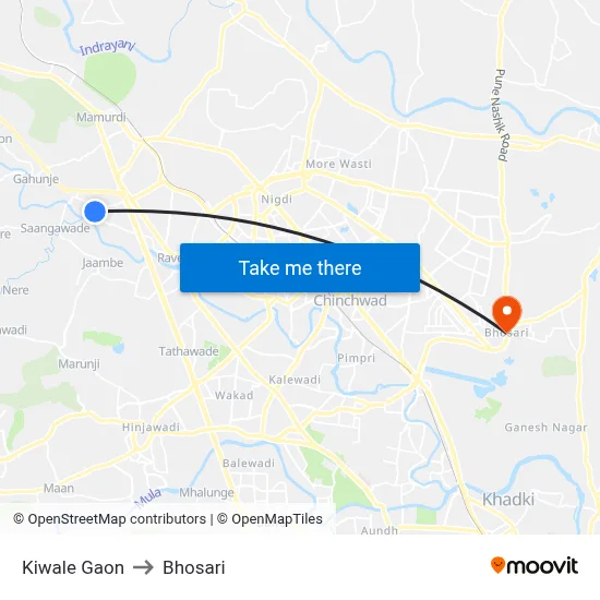 Kiwale Gaon to Bhosari map