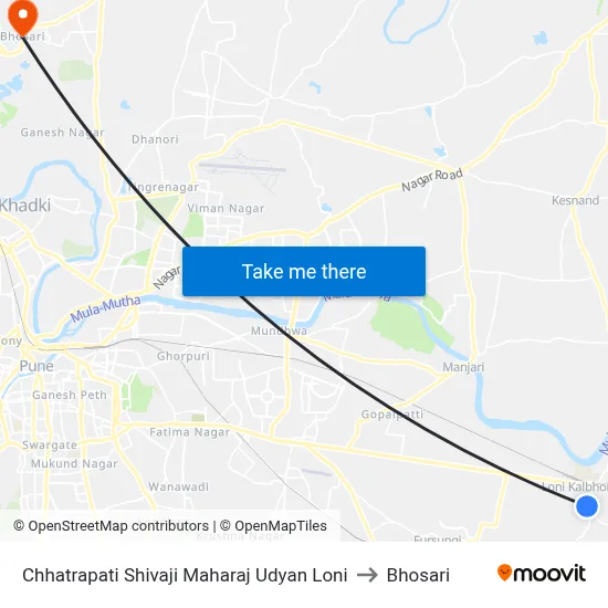 Chhatrapati Shivaji Maharaj Udyan Loni to Bhosari map