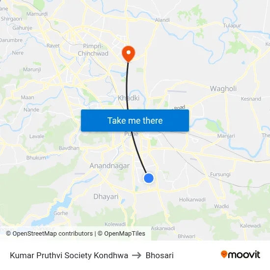 Kumar Pruthvi Society Kondhwa to Bhosari map