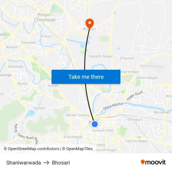 Shaniwarwada to Bhosari map