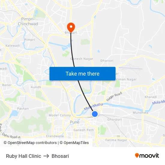 Ruby Hall Clinic to Bhosari map
