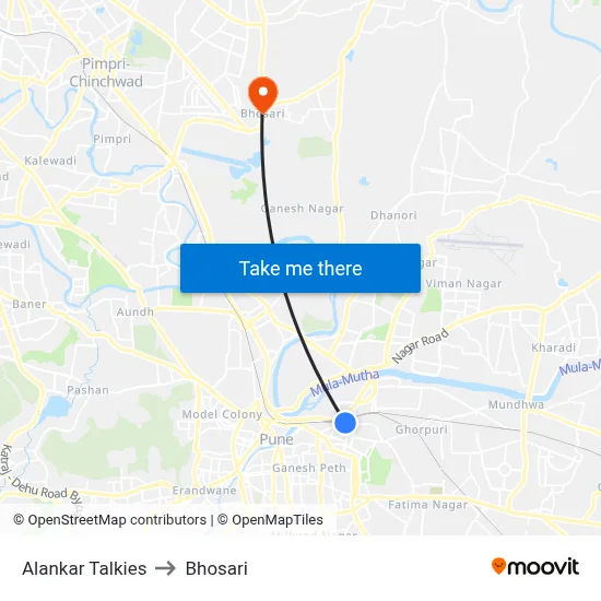 Alankar Talkies to Bhosari map