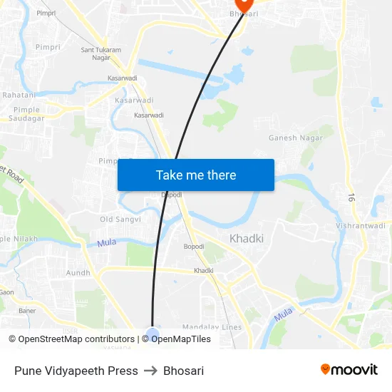 Pune Vidyapeeth Press to Bhosari map