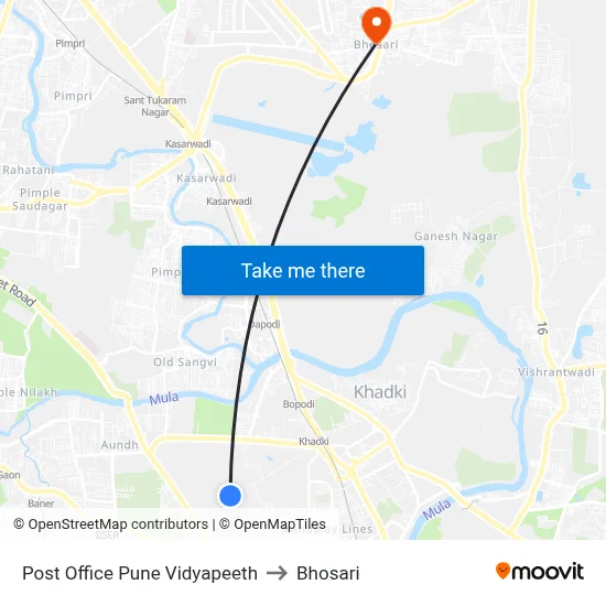 Post Office Pune Vidyapeeth to Bhosari map