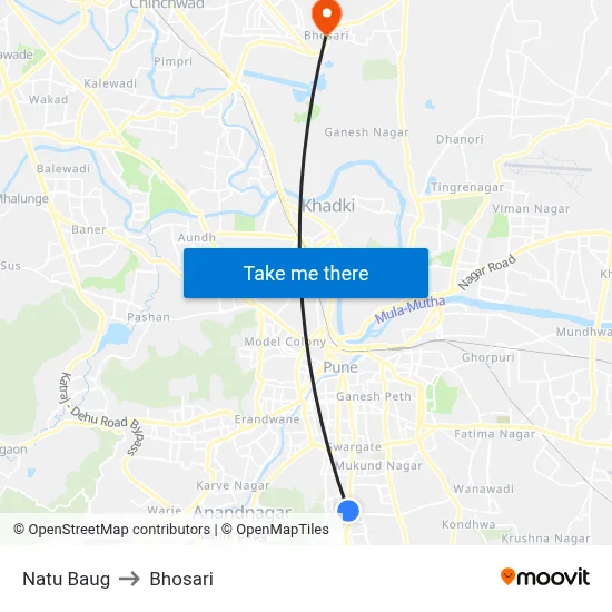 Natu Baug to Bhosari map