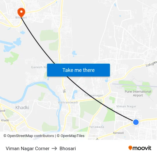 Viman Nagar Corner to Bhosari map
