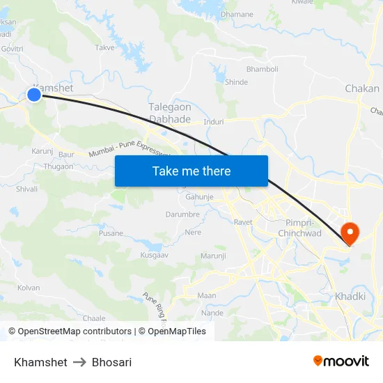 Khamshet to Bhosari map