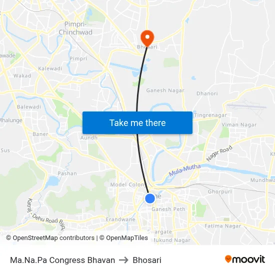 Ma.Na.Pa Congress Bhavan to Bhosari map
