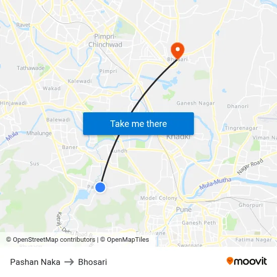 Pashan Naka to Bhosari map