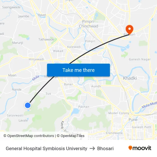 General Hospital Symbiosis University to Bhosari map