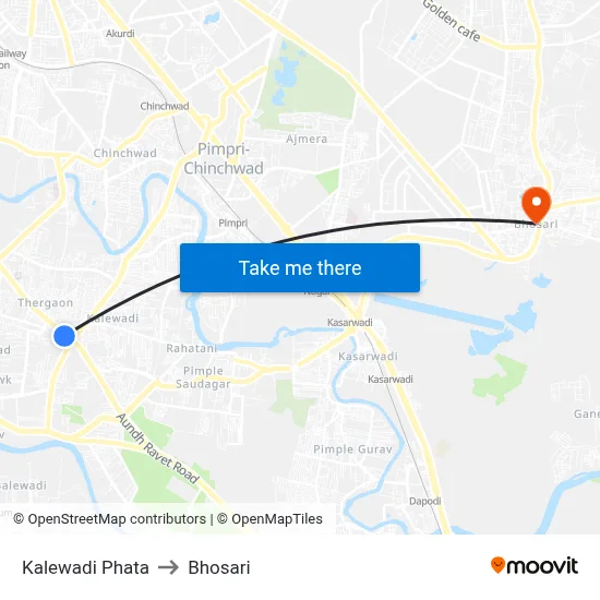 Kalewadi Phata to Bhosari map
