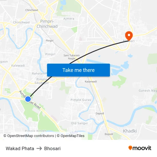 Wakad Phata to Bhosari map