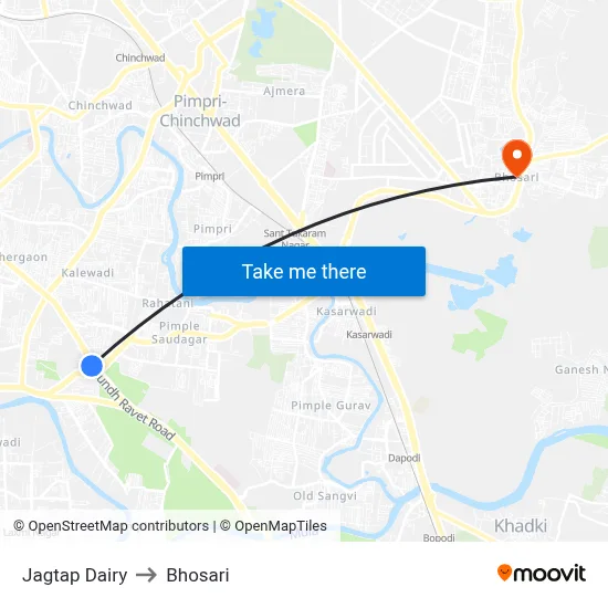 Jagtap Dairy to Bhosari map