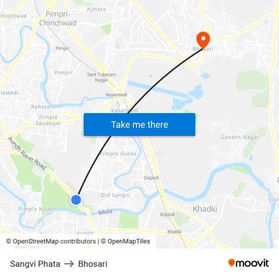 Sangvi Phata to Bhosari map