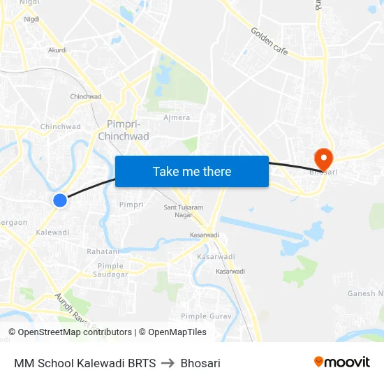 MM School Kalewadi BRTS to Bhosari map
