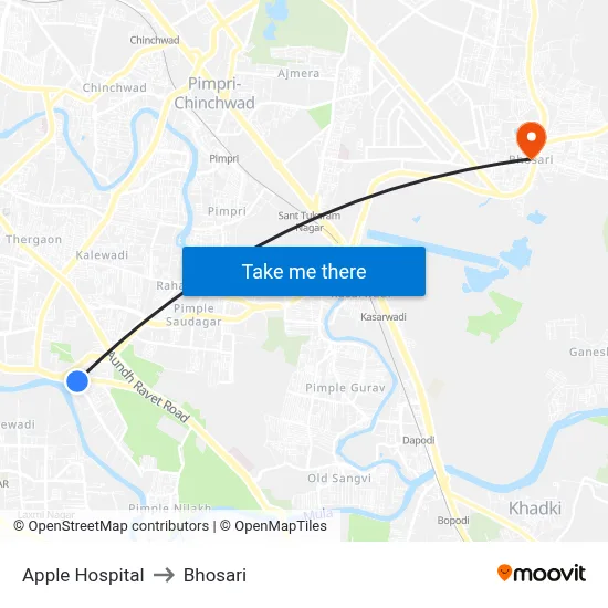 Apple Hospital to Bhosari map