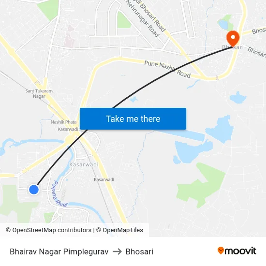 Bhairav Nagar Pimplegurav to Bhosari map