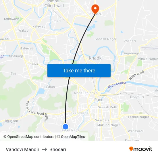 Vandevi Mandir to Bhosari map
