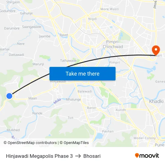 Hinjawadi Megapolis Phase 3 to Bhosari map