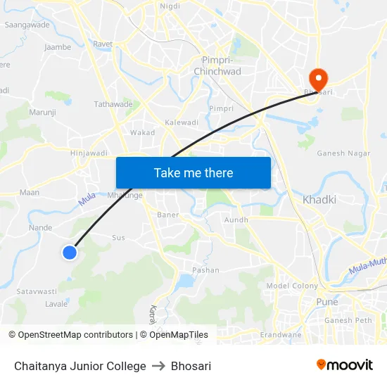 Chaitanya Junior College to Bhosari map