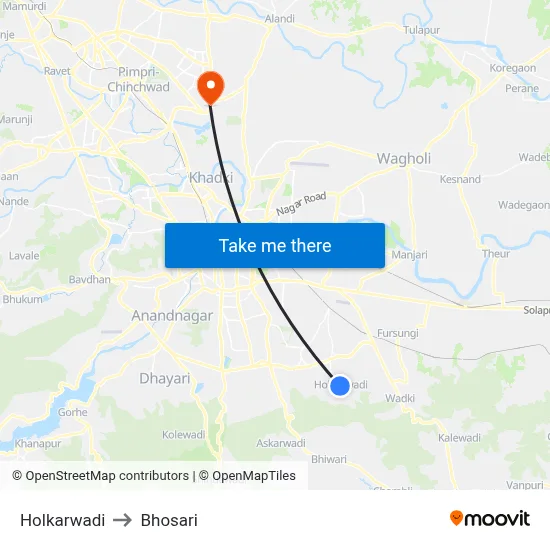 Holkarwadi to Bhosari map