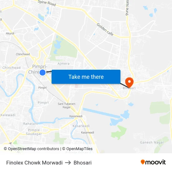Finolex Chowk Morwadi to Bhosari map