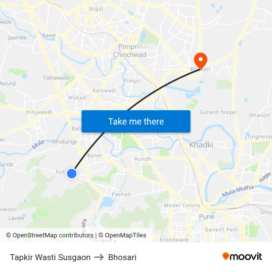 Tapkir Wasti Susgaon to Bhosari map