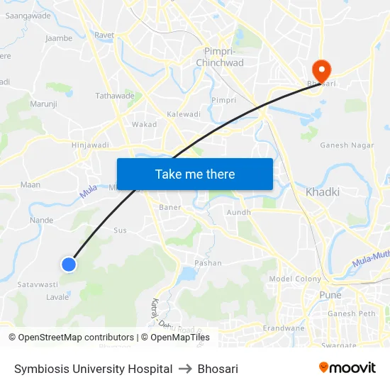Symbiosis University Hospital to Bhosari map