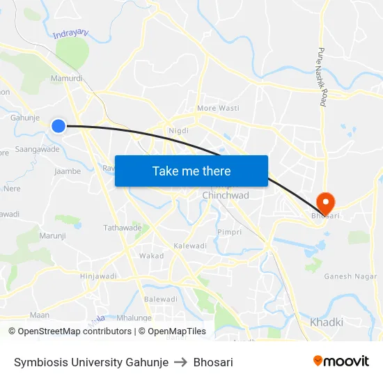 Symbiosis University Gahunje to Bhosari map