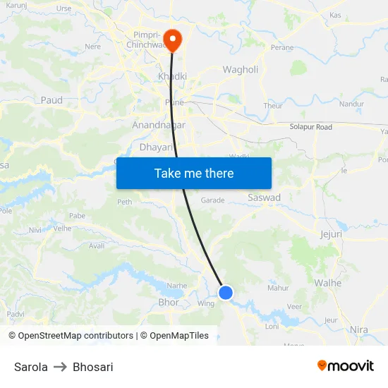 Sarola to Bhosari map
