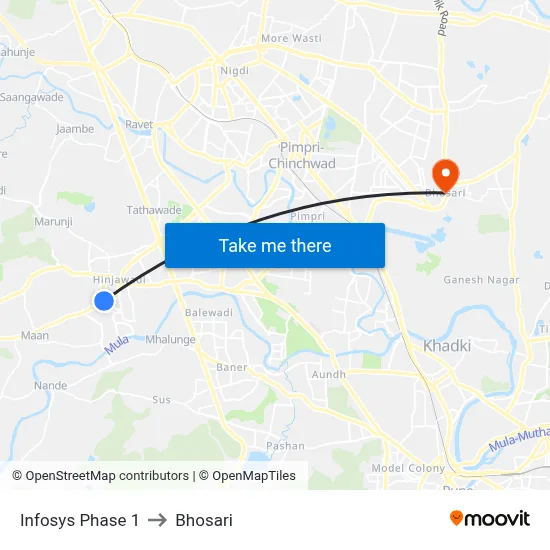 Infosys Phase 1 to Bhosari map