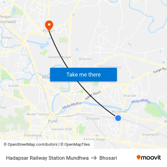 Hadapsar Railway Station Mundhwa to Bhosari map