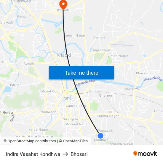 Indira Vasahat Kondhwa to Bhosari map