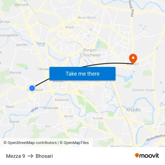 Mezza 9 to Bhosari map