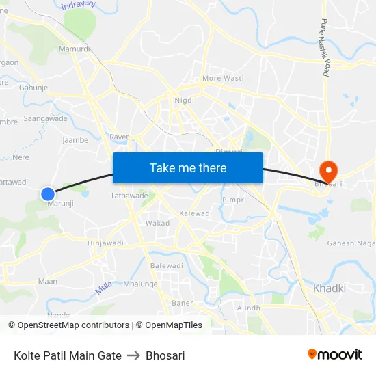 Kolte Patil Main Gate to Bhosari map