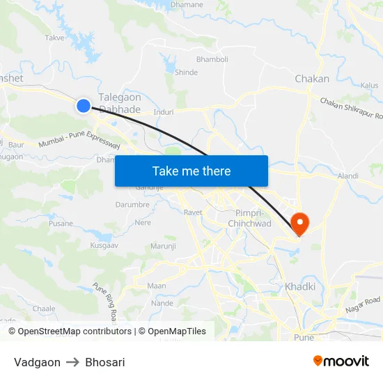 Vadgaon to Bhosari map