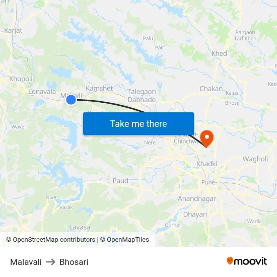 Malavali to Bhosari map