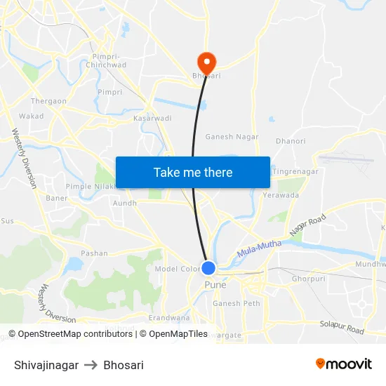Shivajinagar to Bhosari map
