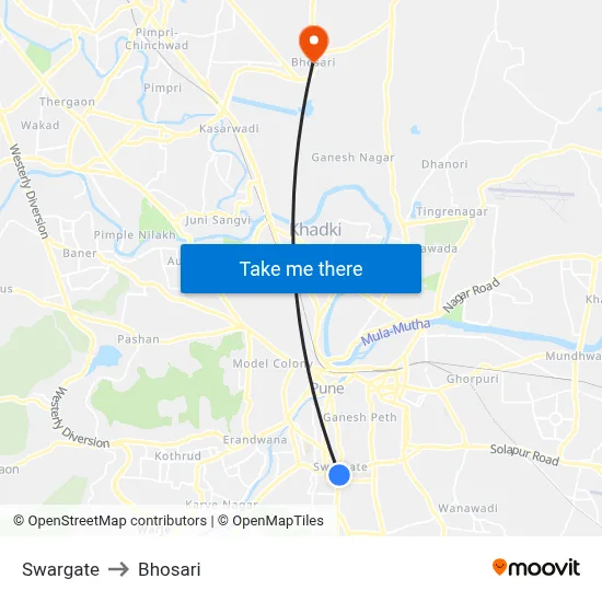 Swargate to Bhosari map