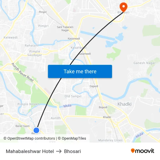 Mahabaleshwar Hotel to Bhosari map