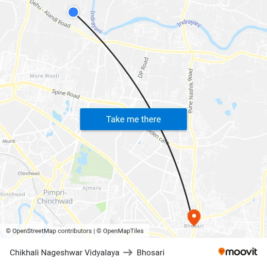 Chikhali Nageshwar Vidyalaya to Bhosari map