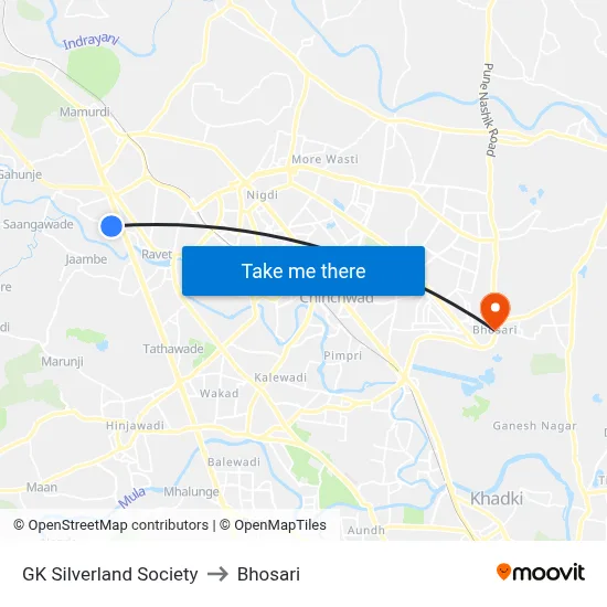 GK Silverland Society to Bhosari map