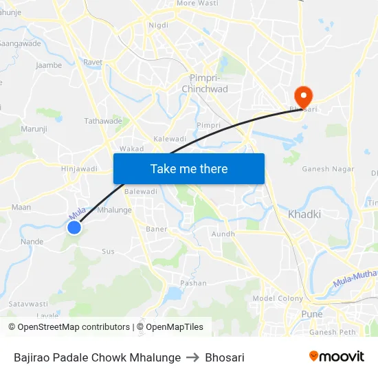 Bajirao Padale Chowk Mhalunge to Bhosari map