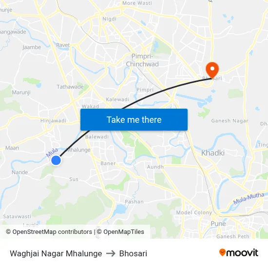 Waghjai Nagar Mhalunge to Bhosari map
