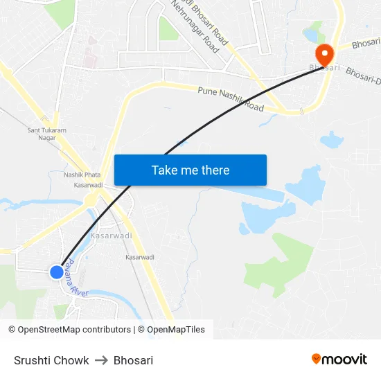 Srushti Chowk to Bhosari map