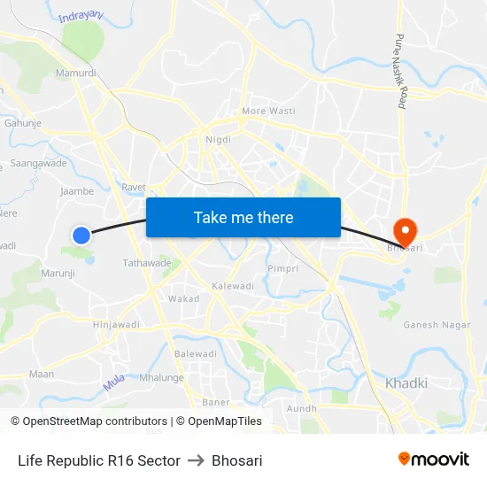 Life Republic R16 Sector to Bhosari map
