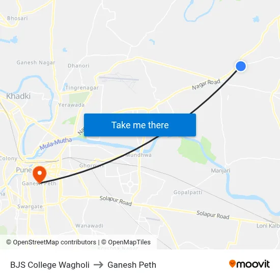 BJS College Wagholi to Ganesh Peth map