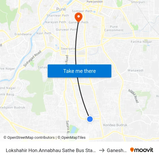 Lokshahir Hon.Annabhau Sathe Bus Stand Upper Depot to Ganesh Peth map
