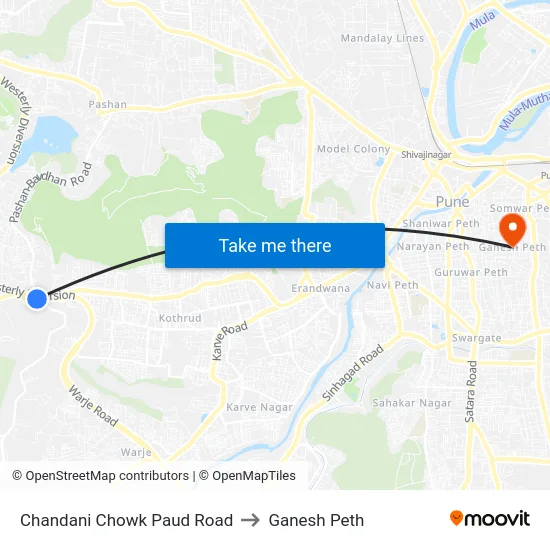 Chandani Chowk Paud Road to Ganesh Peth map