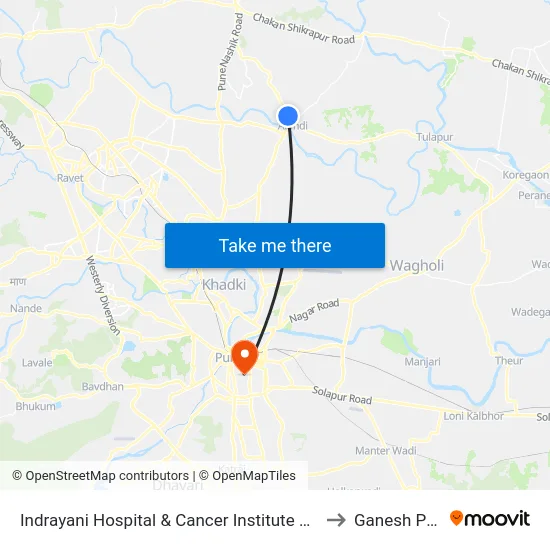 Indrayani Hospital & Cancer Institute Alandi to Ganesh Peth map